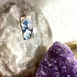 The Great Wave off Kanagawa custom wire wrapped necklace